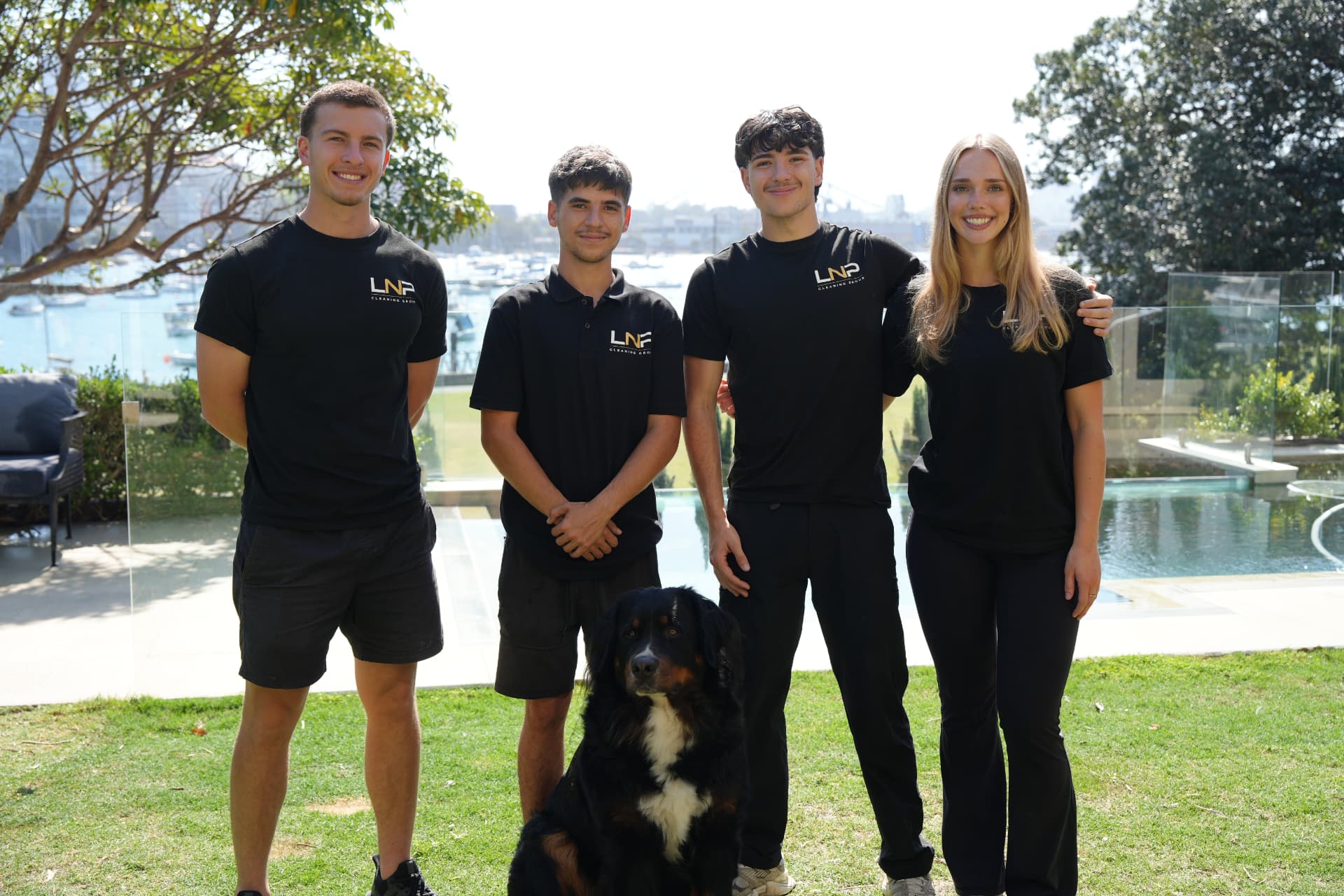 The real LNP Cleaning Group team beside Sydney Harbour